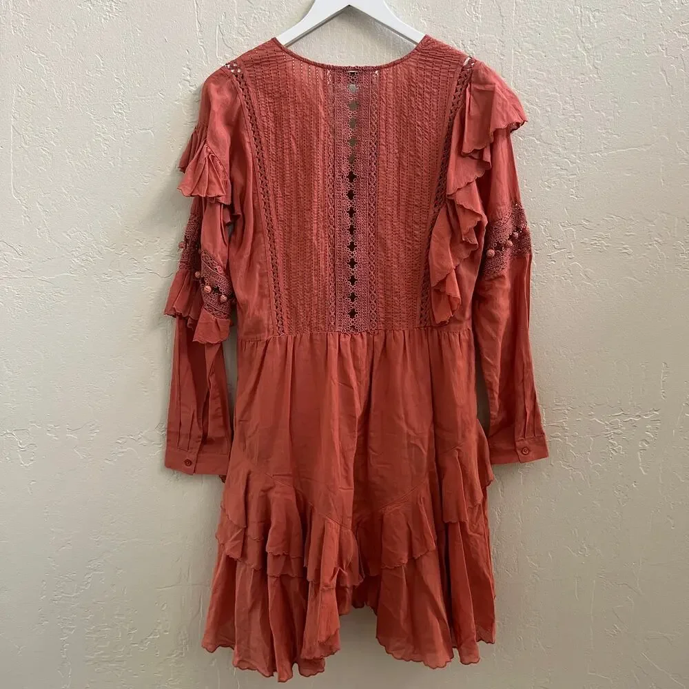 SEA New York $495 Weatherly Pom Crochet Dress in Salmon - Picture 7 of 11